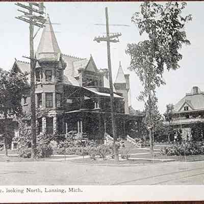 Washington Ave. looking North, Lansing, Mich. Postcard