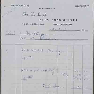 Bob DeLoach Home Furnishings Statement, c. 1960s