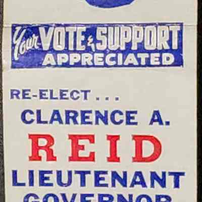 Clarence A. Reid Lt. Governor Matchbook Cover