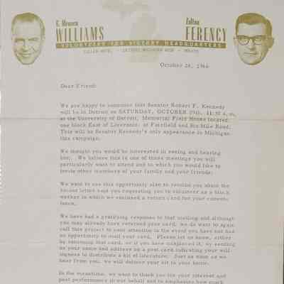 Williams Ferency Coattail Campaign Letterhead, 1966