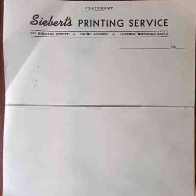 Siebert's Printing Service Statement Stationery