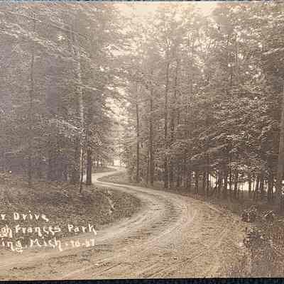 The River Drive Through Frances Park, Lansing, Mich. RPPC