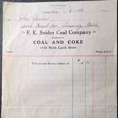 F.E. Snider Coal Company Statement, 1930s