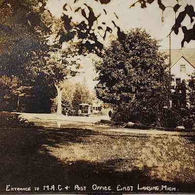 Entrance to M.A.C. & Post Office, East Lansing, Mich., RPPC