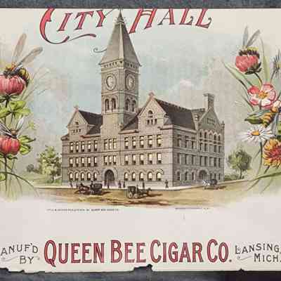 City Hall Cigar Label, Queen Bee Cigar Co., Lansing, Mich.