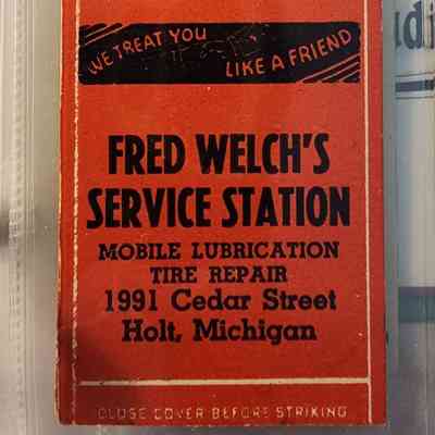 Fred Welch's Service Station, Holt, Mich., Matchbook
