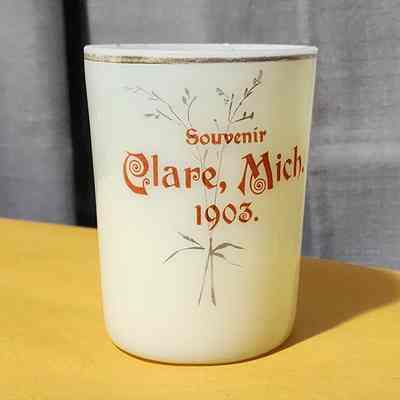 Clare, Mich., 1903, Custard Glass Souvenir Cup