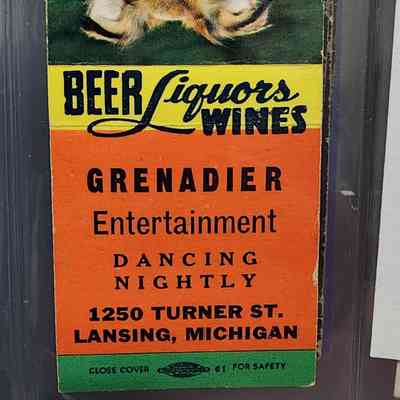 Grenadier Bar, Lansing, Michigan, Matchbook