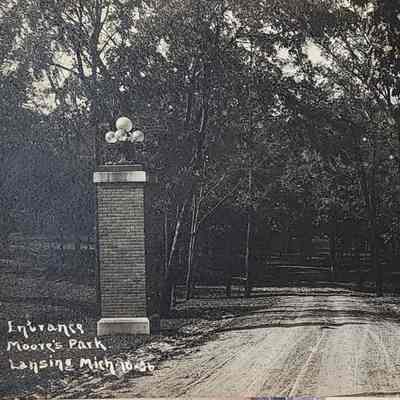 Entrance Moores Park, Lansing, Mich. RPPC