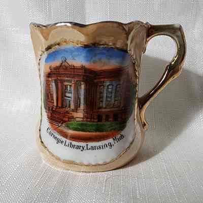 Carnegie Library, Lansing, Porcelain Souvenir Cup