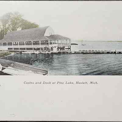 Casino and Dock at Pine Lake, Haslett, Mich. Postcard