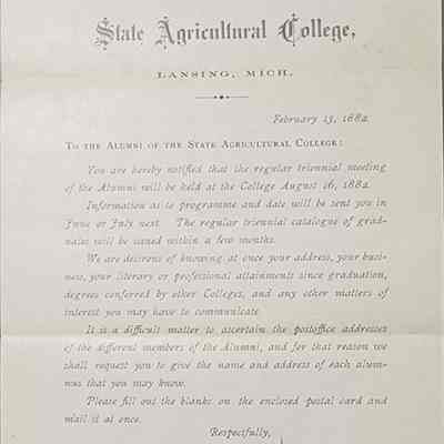 State Agricultural College Alumni Letter, 1882