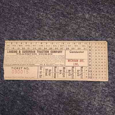 Lansing & Suburban Traction Company Transfer Ticket, Michigan Ave. Line