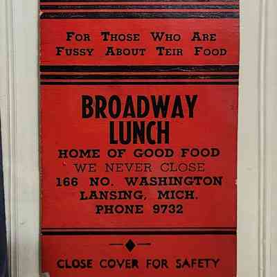 Broadway Lunch, Lansing, Mich. Matchbook