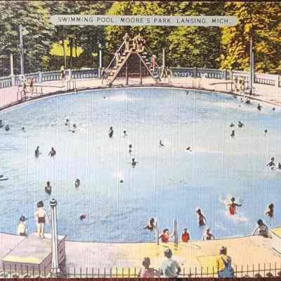 Swimming Pool, Moores Park, Lansing, Mich. Postcard