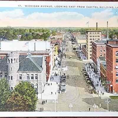 Michigan Avenue, Looking East from Captiol Building, Lansing, Mich. Postcard