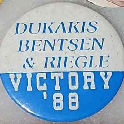 Dukakis-Bentsen-Riegle Victory '88 Coattail Button