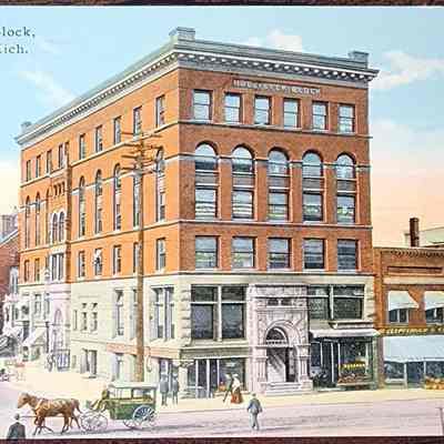 Hollister Block, Lansing, Mich. Postcard