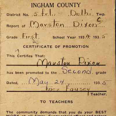 Marston Dixon, Ingham County School Report Card, 1934-35