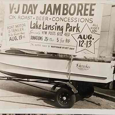 VJ Day Jamboree, Lake Lansing Boat Advertising RPPC