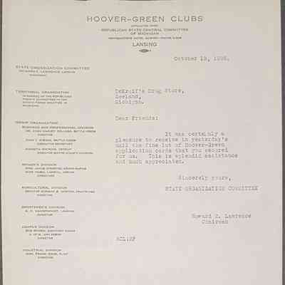 Hoover-Green Clubs 1928 Letter