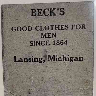 Beck's Men's Clothing, Lansing, Michigan, Dunlap Matchbook