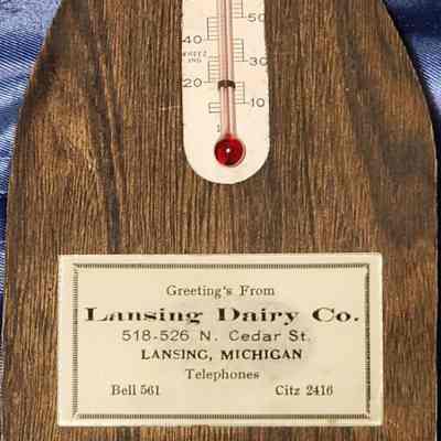 Lansing Dairy Wood Bottle Advertising Thermometer/Calendar