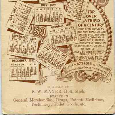 S.W. Mayer, Holt, Mich. Trade Card for Hoyt's German Cologne
