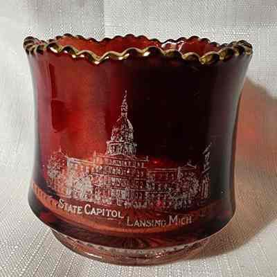State Capitol Ruby Flashed Glass Souvenir Sugar Dish