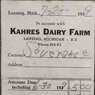 Kahres Dairy Farm Account Slip