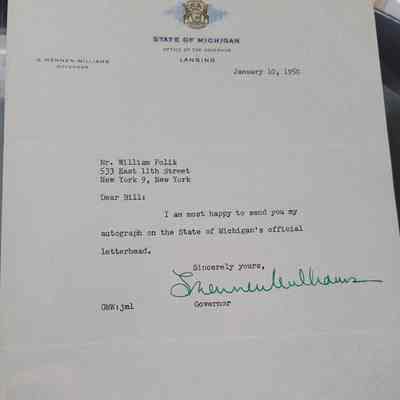 G. Mennen Williams Signed Letter