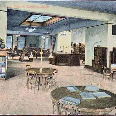 Public Library, Interior, Lansing, Mich. Postcard