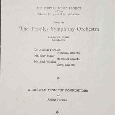 Peoples Symphony Orchestra, Federal Music Project, WPA, 1938, Program