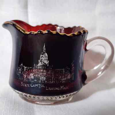State Capitol Ruby Flashed Souvenir Creamer