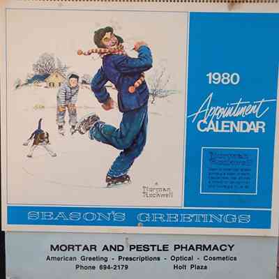 Mortar and Pestle Pharmacy 1980 Norman Rockwell Calendar