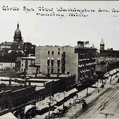 Bird's Eye View Washington Ave. North, Lansing, Mich., Postcard
