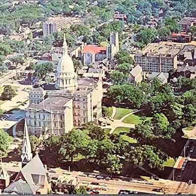 Aerial View State Capitol Building, Lansing, Michigan, Postcard