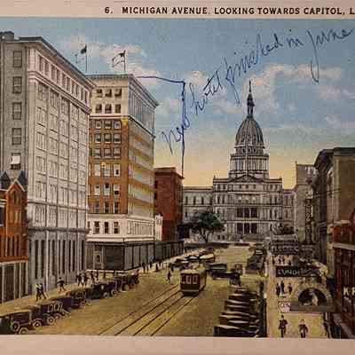 Michigan Avenue, Looking Towards Capitol, Lansing, Mich., Postcard