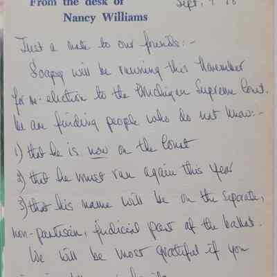 Note from Nancy Williams, 1978