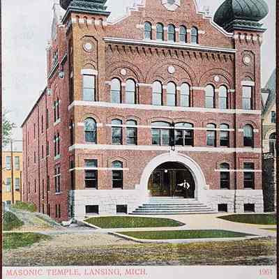Masonic Temple, Lansing, Mich. Postcard