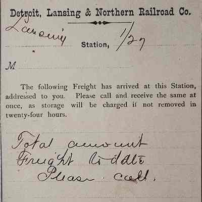 Detroit, Lansing, & Northern Railroad Co. Freight Postcard