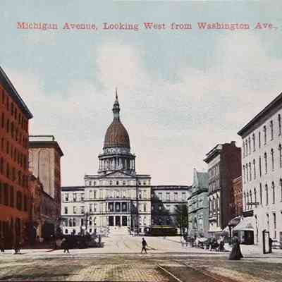 Michigan Avenue, Looking West from Washington Ave., Lansing, Mich., Postcard