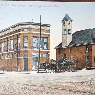 Corner of Franklin Ave. and Washington Ave., Lansing, Mich. Postcard
