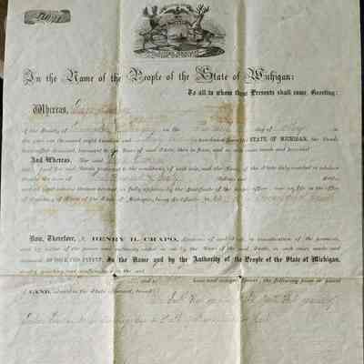 Michigan Land Grant, Crapo Signature, 1865