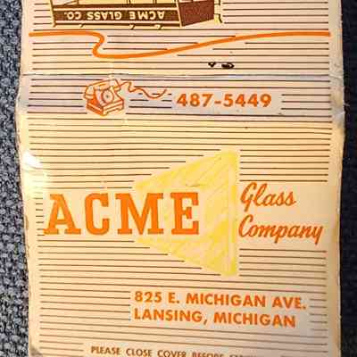 Acme Glass Company, Lansing, Michigan, Matchbook