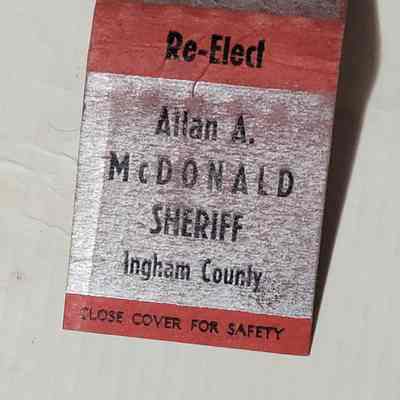 Allan A. McDonald Sheriff Matchbook