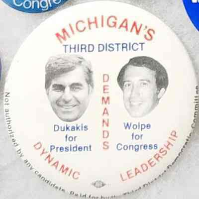 Dukakis-Wolpe Jugate Coattail Buttton