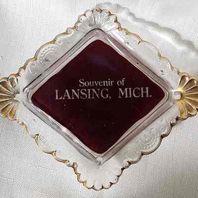 Lansing, Mich., Ruby Flashed Glass Souvenir Dish