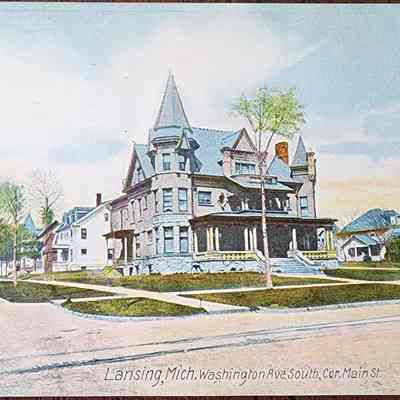 Washington Ave. South, Cor. Main St., Lansing, Mich. Postcard