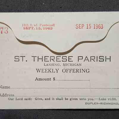 St. Therese Parish Weekly Offering Envelope